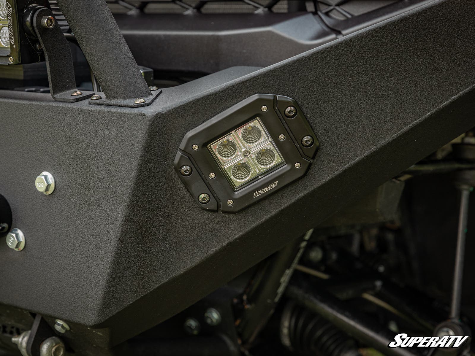 SuperATV Heavy Duty Rear Winch Bumper For Polaris Ranger XP 1000 – Wrinkle Black