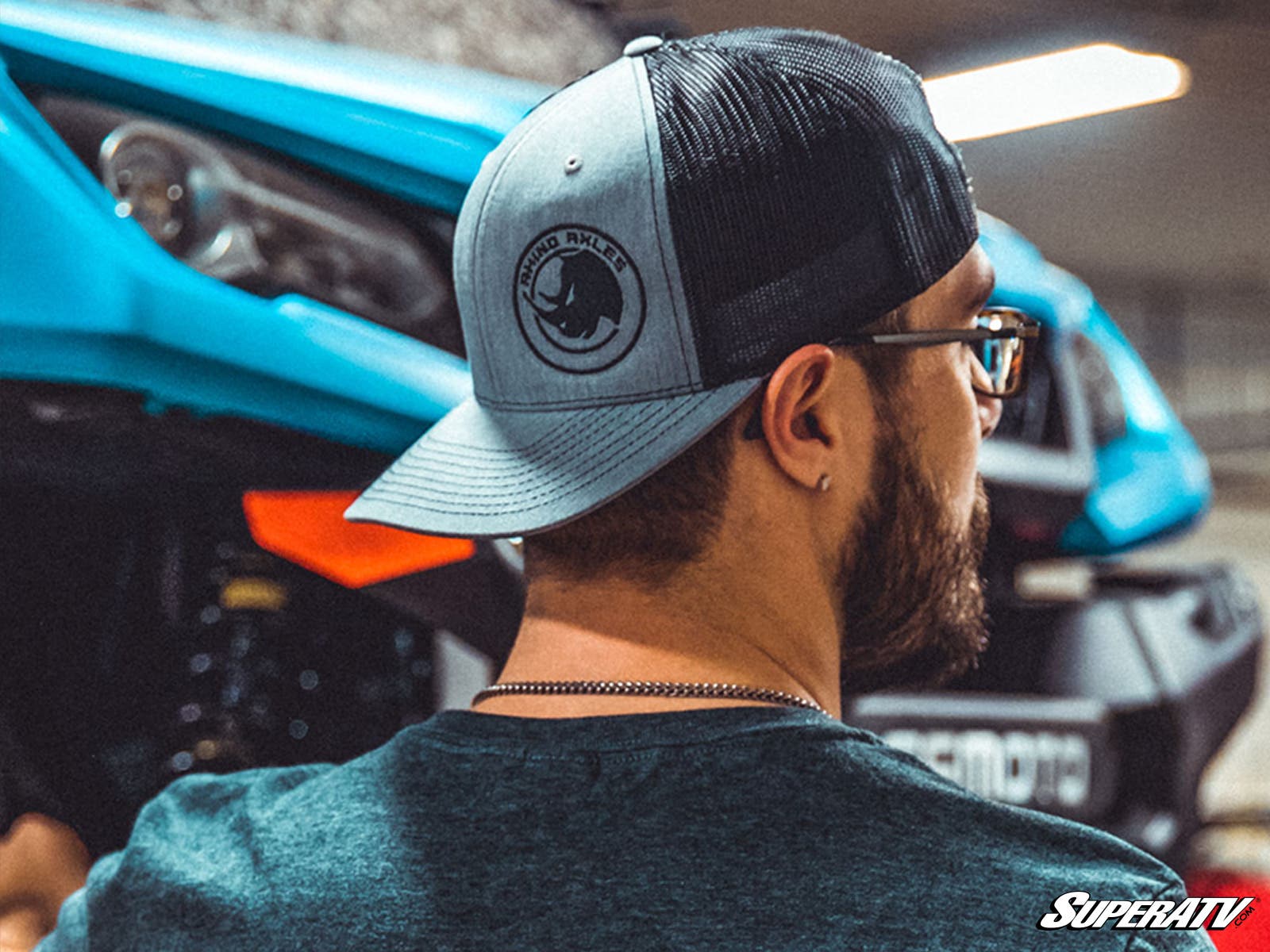 Gray and Black Rhino Axles Trucker Hat - Image 4